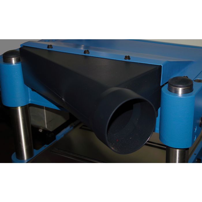 large dust hood and port for efficient chip collection and removal
