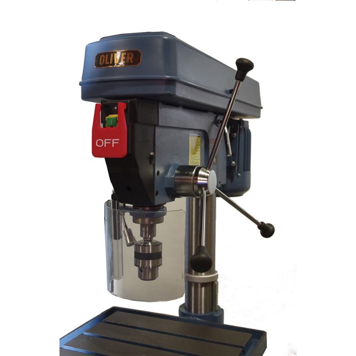 drill head stock down feed control, chuck guard, and safety switch
