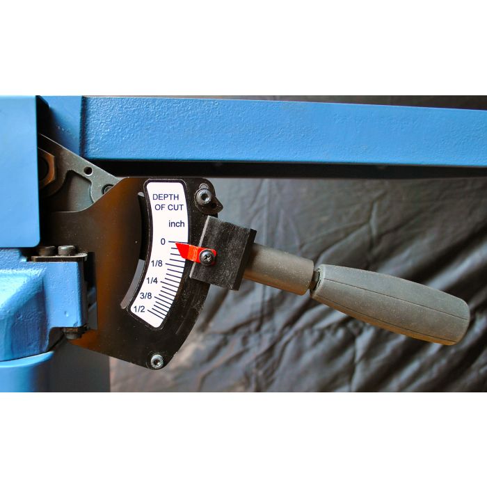 infeed table height lever with depth of cut scale