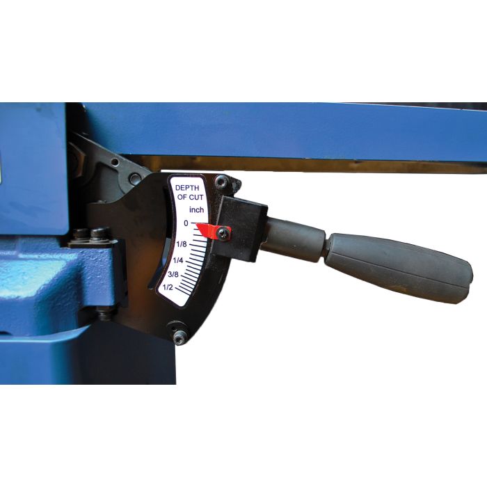 infeed table height lever with depth of cut scale