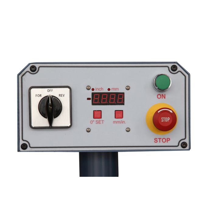 easy to reach control stand with digital readout and reversing switch