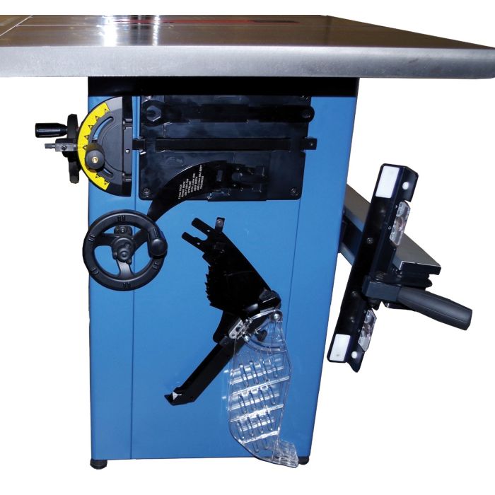 cabinet storage on-board for fence, guard, miter gauge, riving knife, and tools