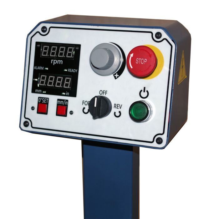 easy to reach control stand with digital readout and reversing switch