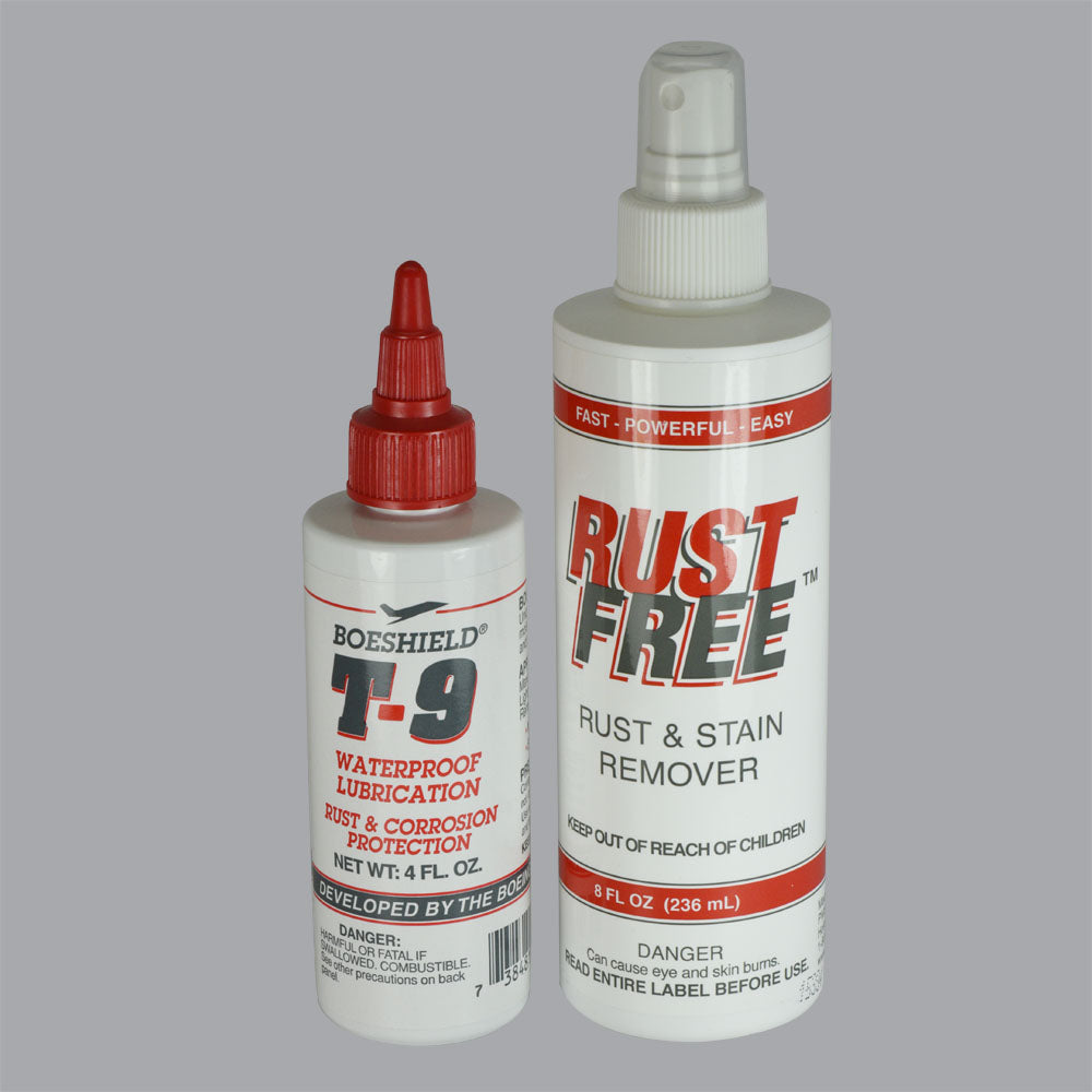 Boeshield T-9 bottle and Rust Free sprayer